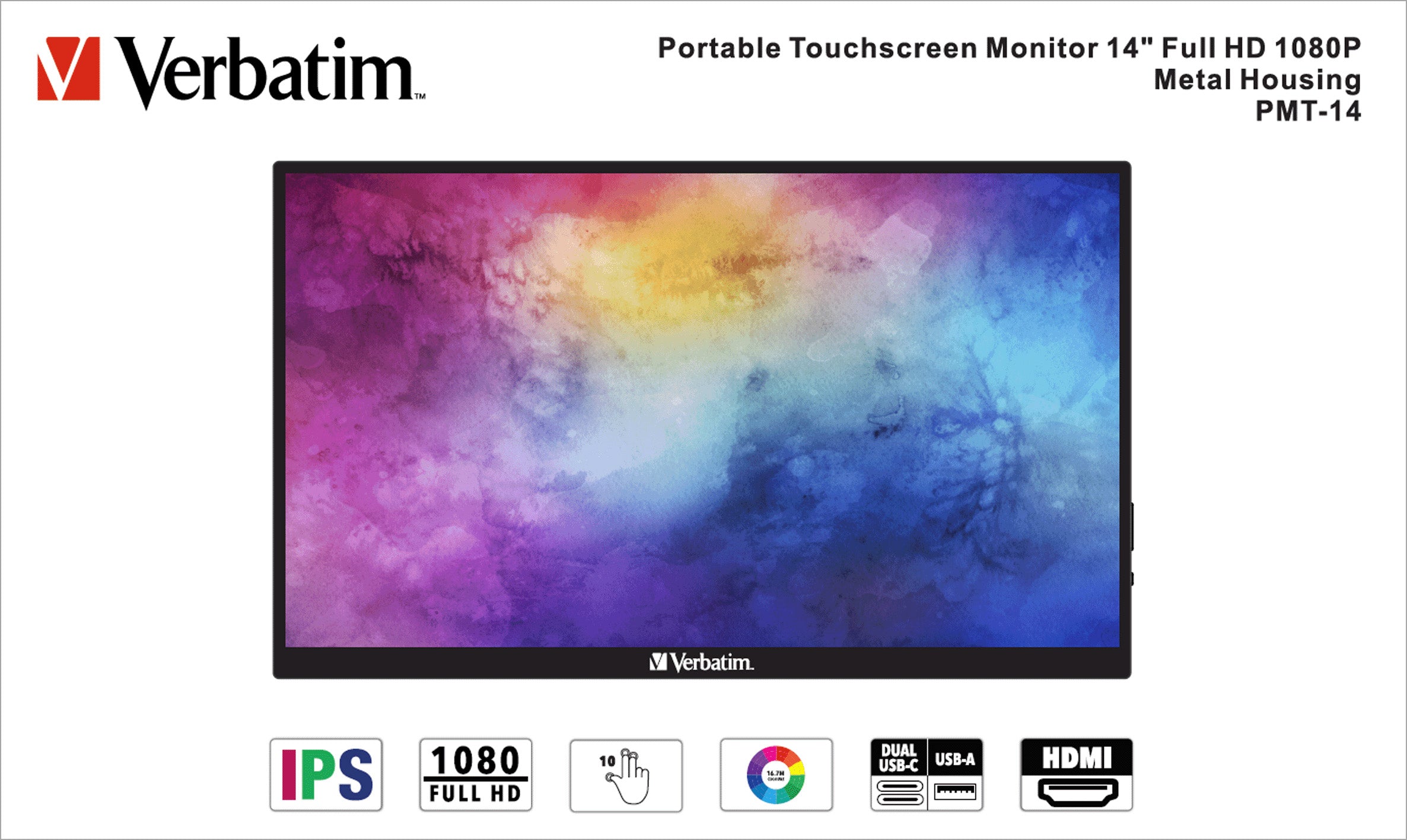 VERBATIM Portable Monitor PMT-14, 14'' (35.56cm), LCD, Full HD
