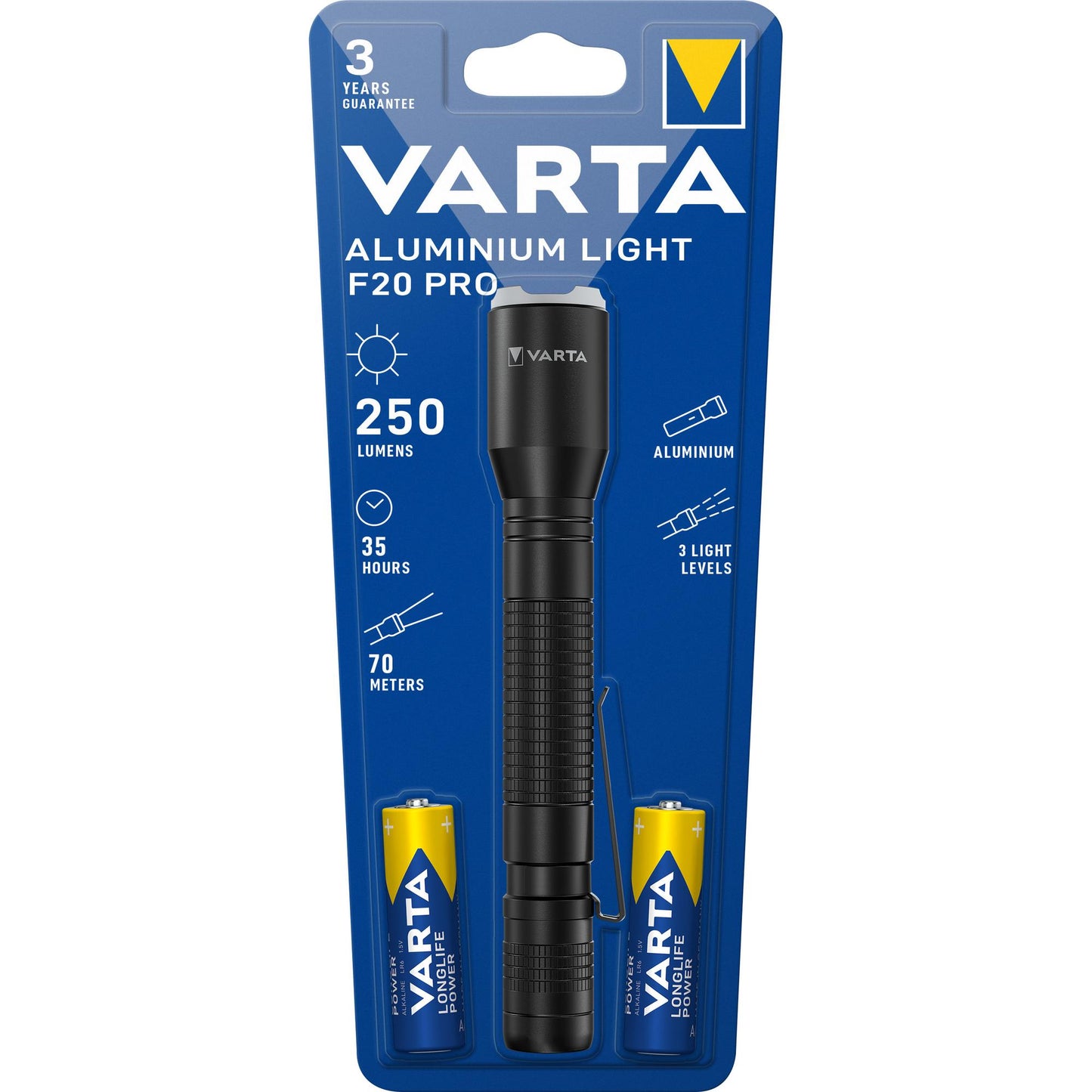 VARTA LED Taschenlampe Aluminium Light, 250lm, inkl. 2x Alkaline AA, Retail Blister