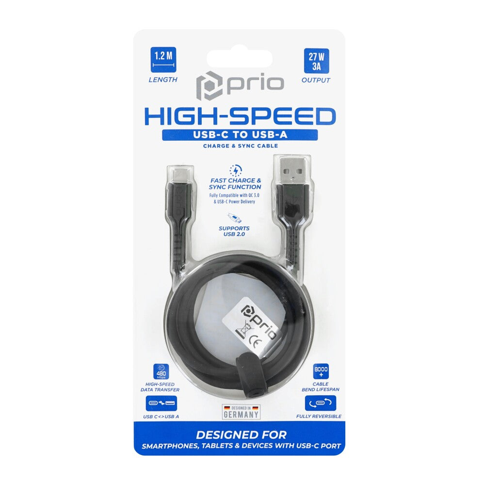 prio High-Speed Charge & Sync USB-C auf USB-A-Kabel (3A, 1,2m)