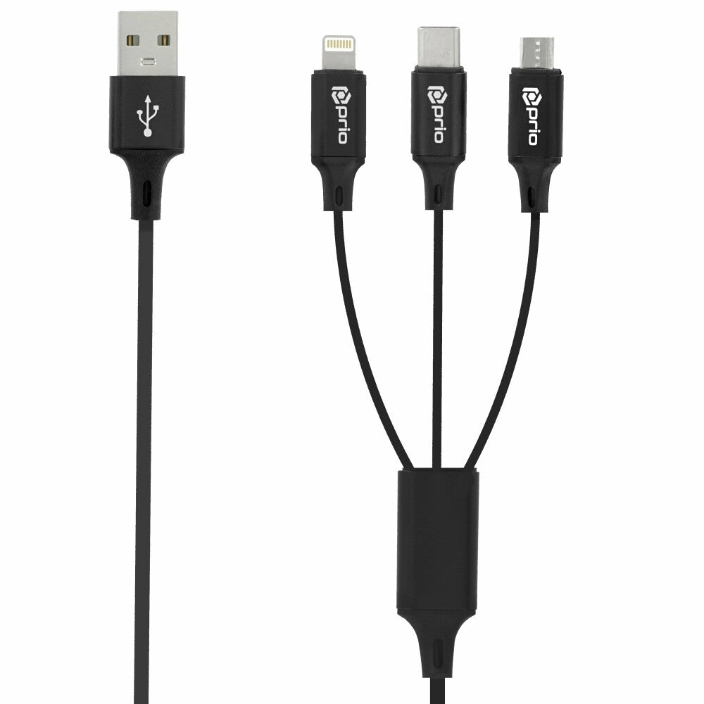 prio 3in1 Micro USB & USB C & Lightning zu USB-A-Kabel (0,6m)