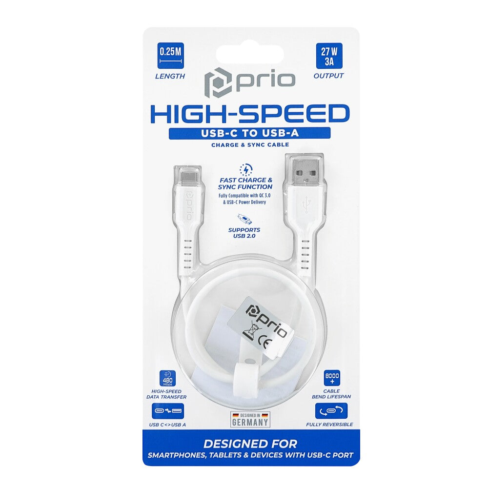 prio High-Speed Charge & Sync USB-A auf USB-C-Kabel (0,25m)