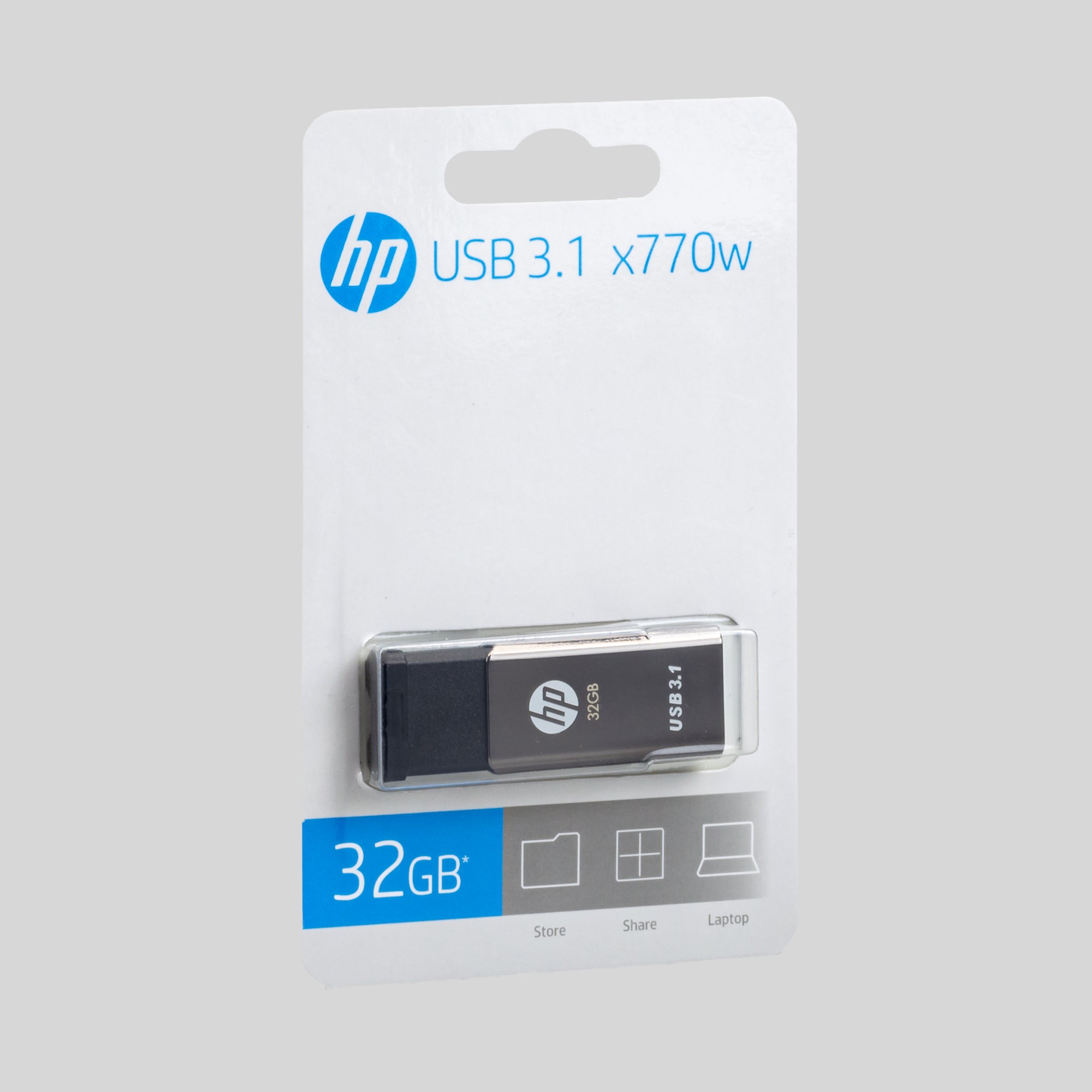 HP USB-Stick 3.1 x770w mit Verpackung Hintergrund Grau