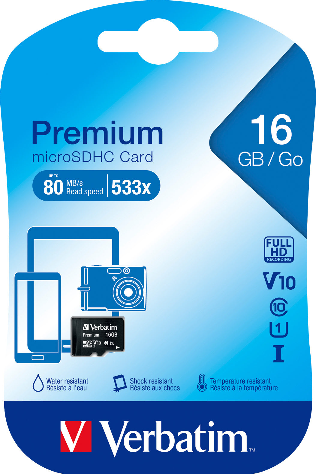 VERBATIM microSDHC Card 16GB, Premium, Class 10, U1