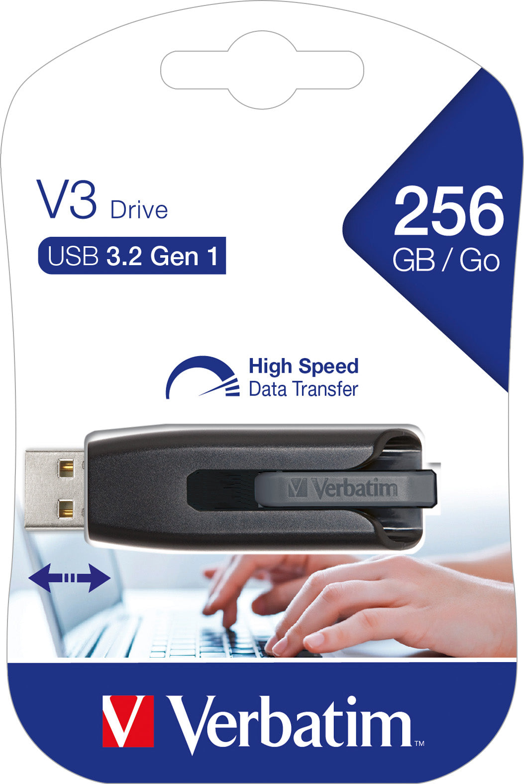 VERBATIM USB 3.2 Stick 256GB, V3 Drive, grau