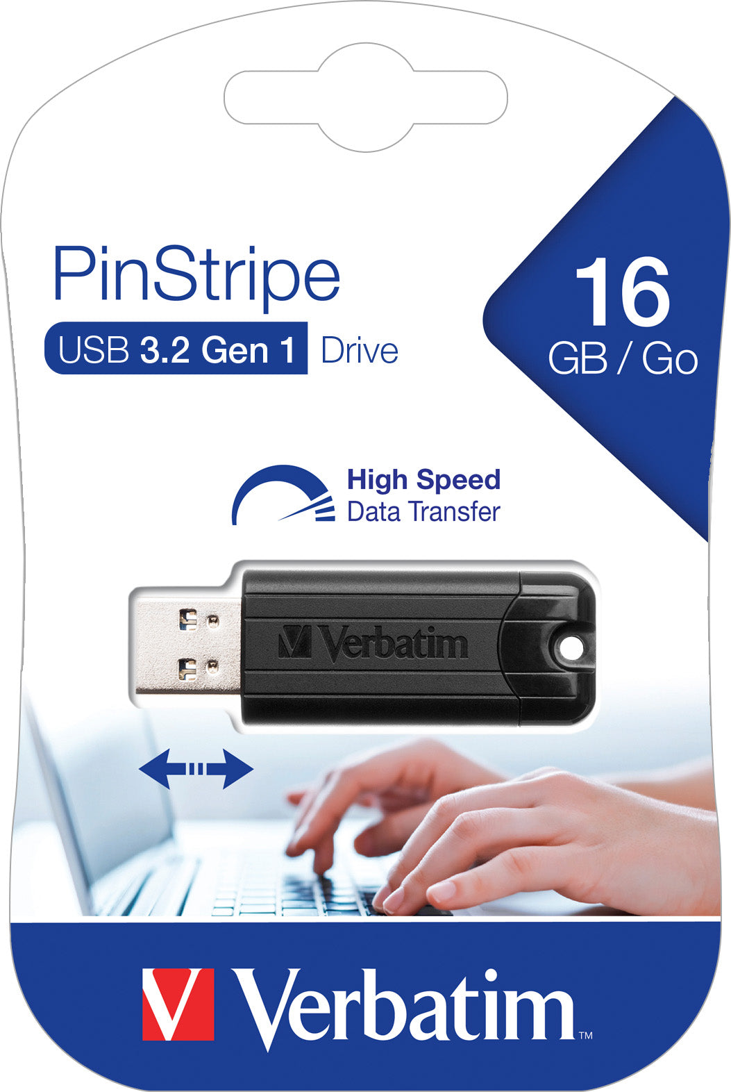 VERBATIM USB 3.2 Stick 16GB, PinStripe, schwarz
