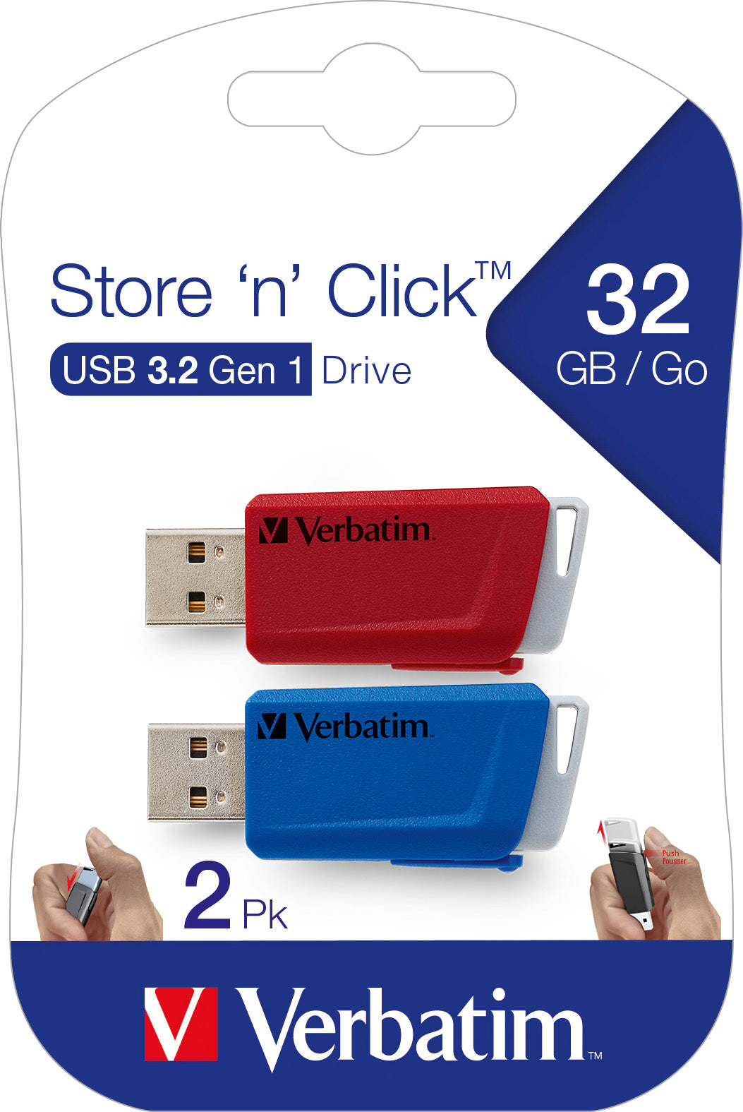 VERBATIM USB 3.2 Stick 32GB, Store'n'Click, rot-blau