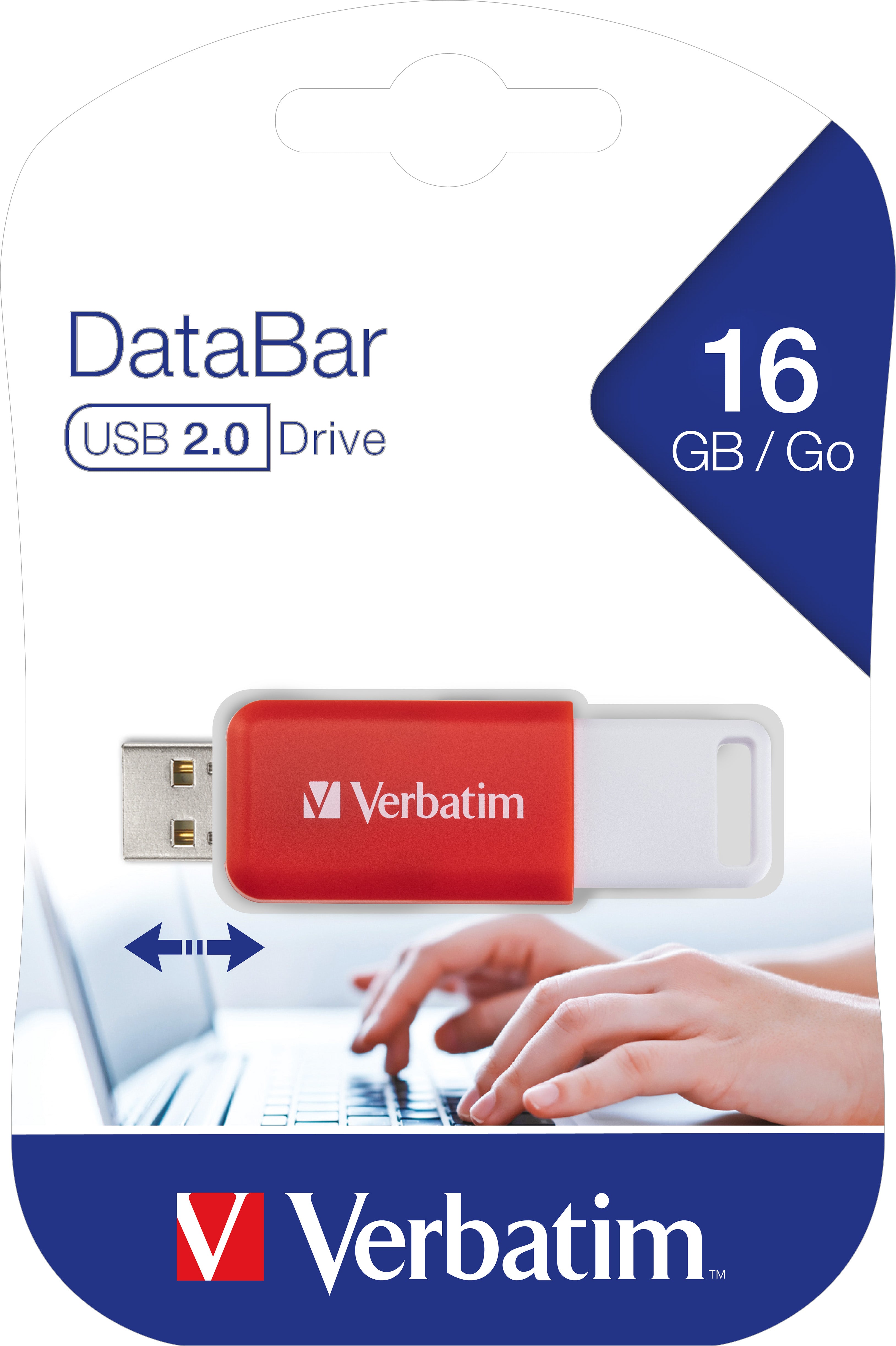 VERBATIM USB 2.0 Stick 16GB, DataBar, rot