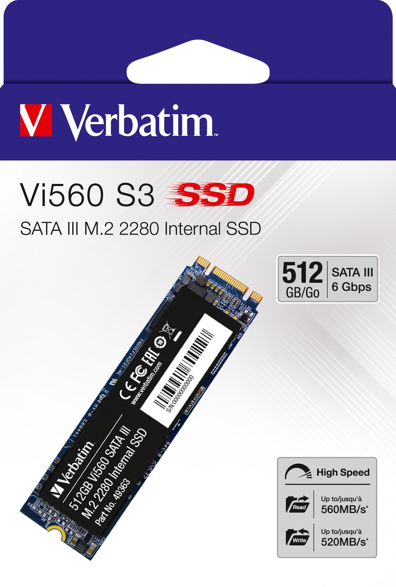VERBATIM SSD 512GB, SATA-III, M.2 2280, Vi560 S3