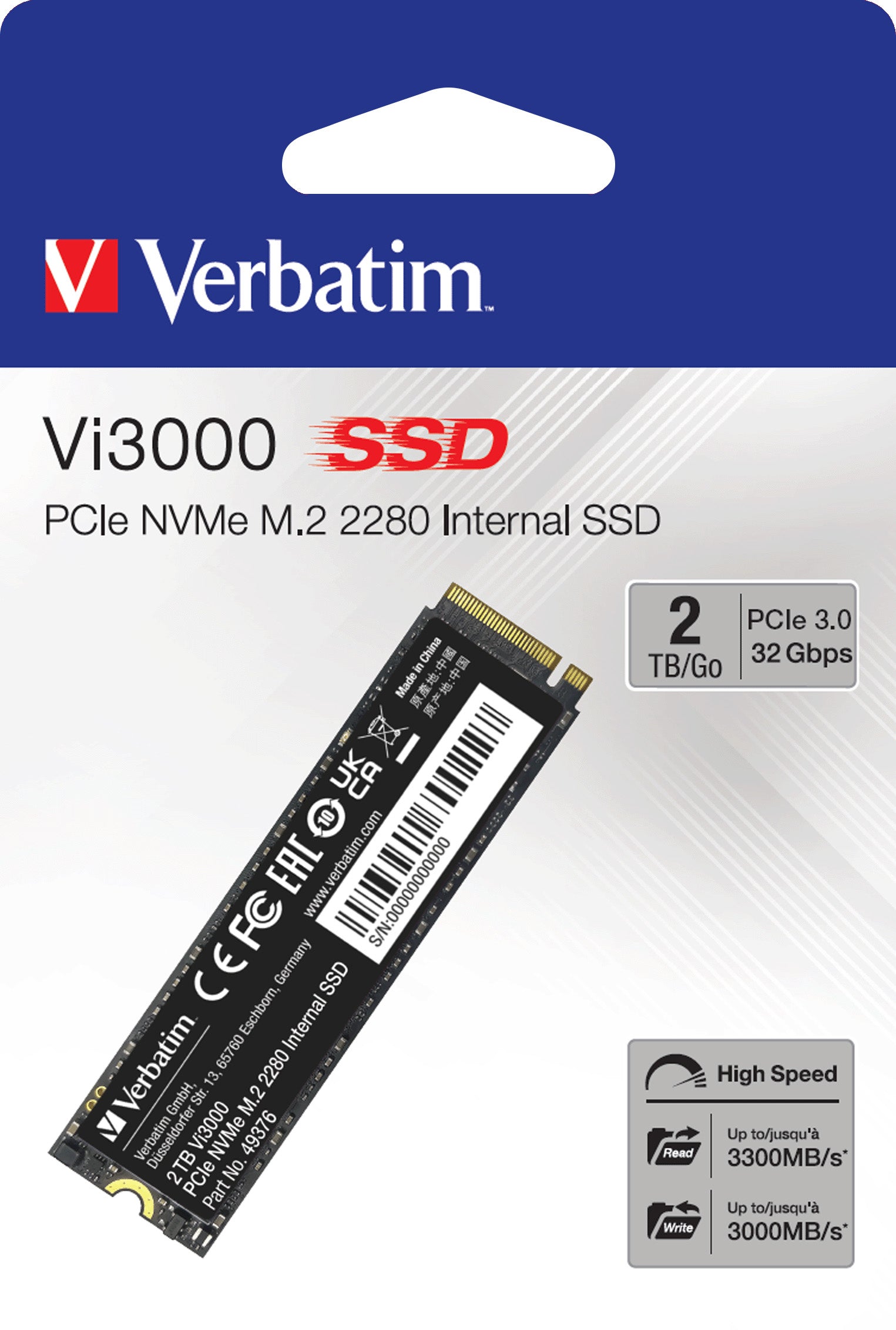 VERBATIM SSD 2TB, PCIe 3.0, M.2 2280, NVMe, Vi3000