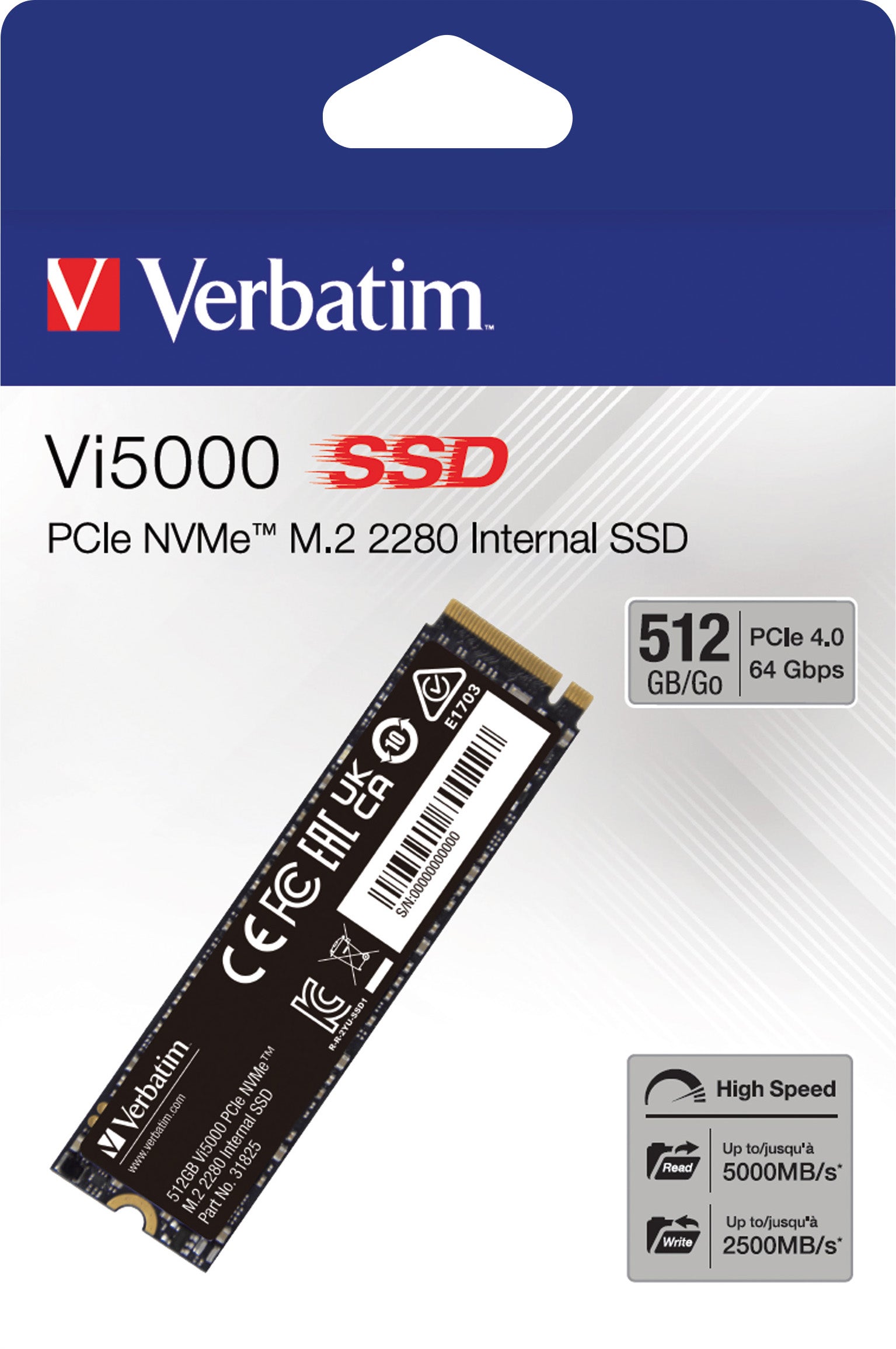VERBATIM SSD 512GB, PCIe 4.0, M.2 2280, NVMe, Vi5000