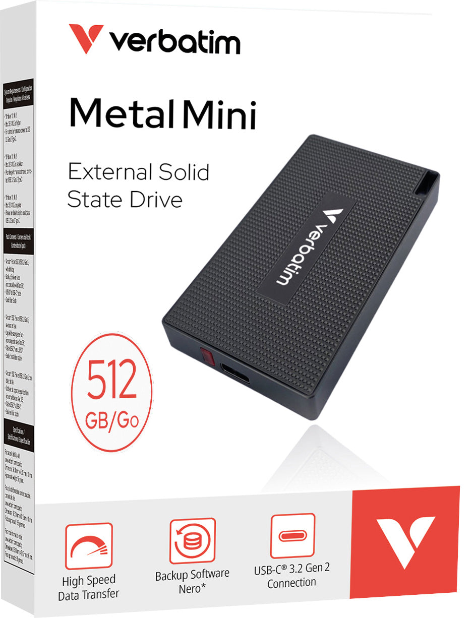 VERBATIM SSD 512GB, USB 3.2, Typ A-C, Metal Mini