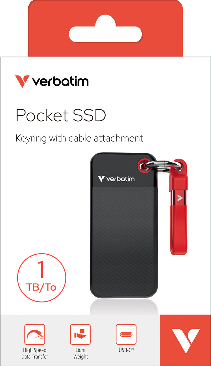 VERBATIM SSD 1TB, USB 3.2, Typ-C, Pocket, schwarz-rot