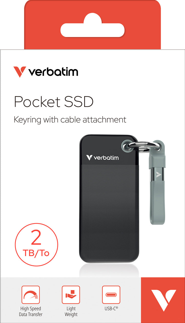 VERBATIM SSD 2TB, USB 3.2, Typ-C, Pocket, schwarz-grau