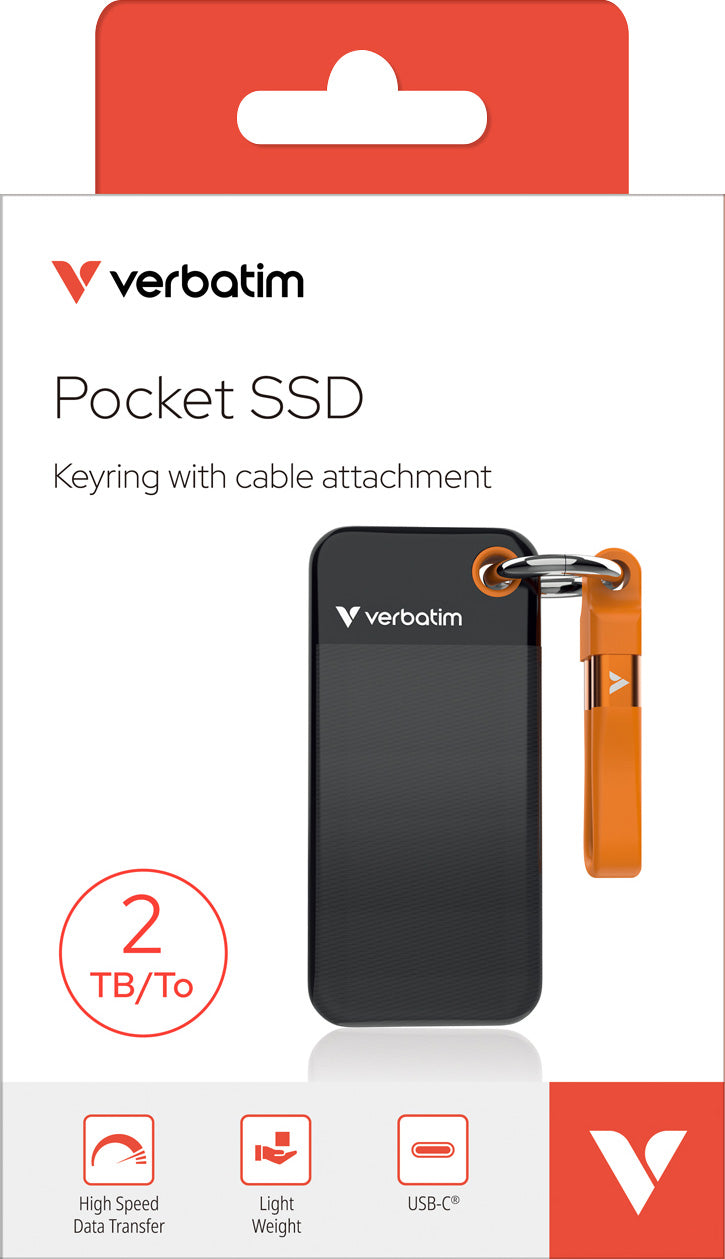VERBATIM SSD 2TB, USB 3.2, Typ-C, Pocket, schwarz-orange