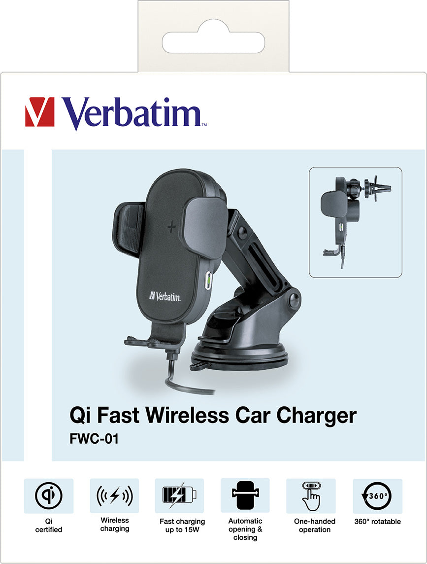 VERBATIM Fast Wireless Charger, KFZ, Qi, 9V/12V, FWC-01