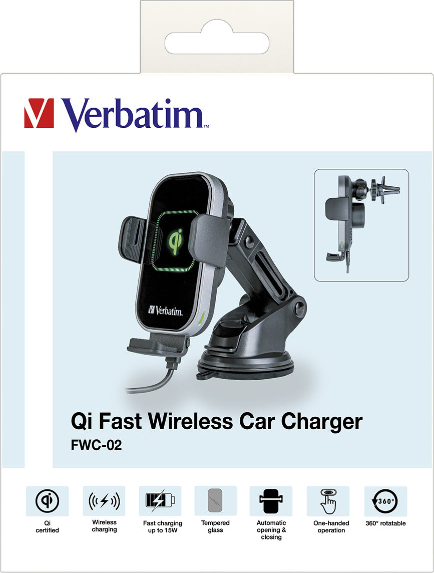 VERBATIM Fast Wireless Charger, KFZ, Qi, 9V/12V, FWC-02
