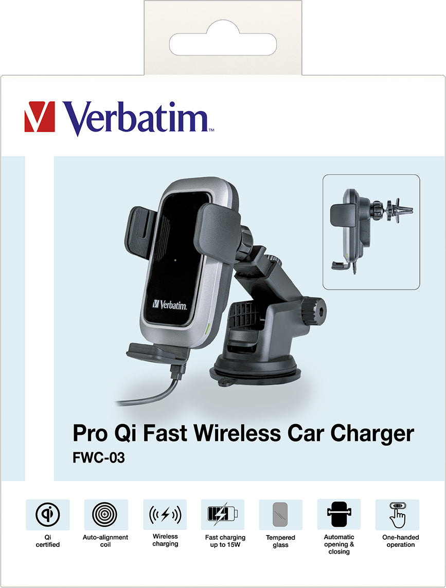 VERBATIM Fast Wireless Charger, KFZ, Qi, 9V/12V, FWC-03