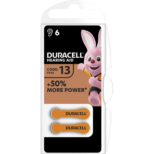 DURACELL Batterie Zinc Air 13, 1.4V Easy Tab, Retail Blister (6-Pack)