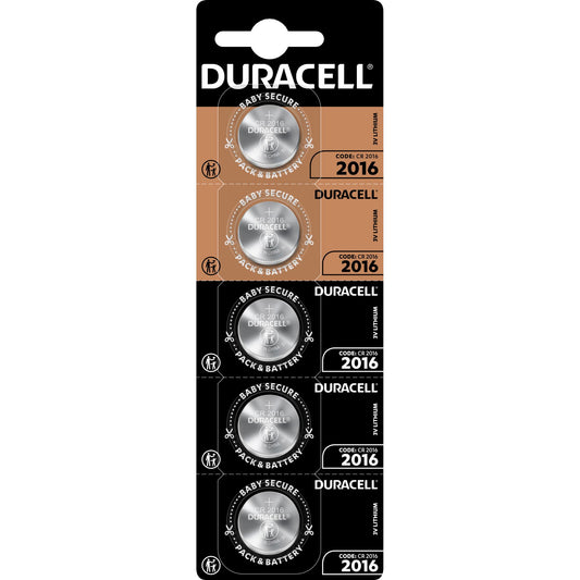 DURACELL Batterie Lithium Knopfzelle CR2016, 3V Electronics, Retail Blister (5-Pack)