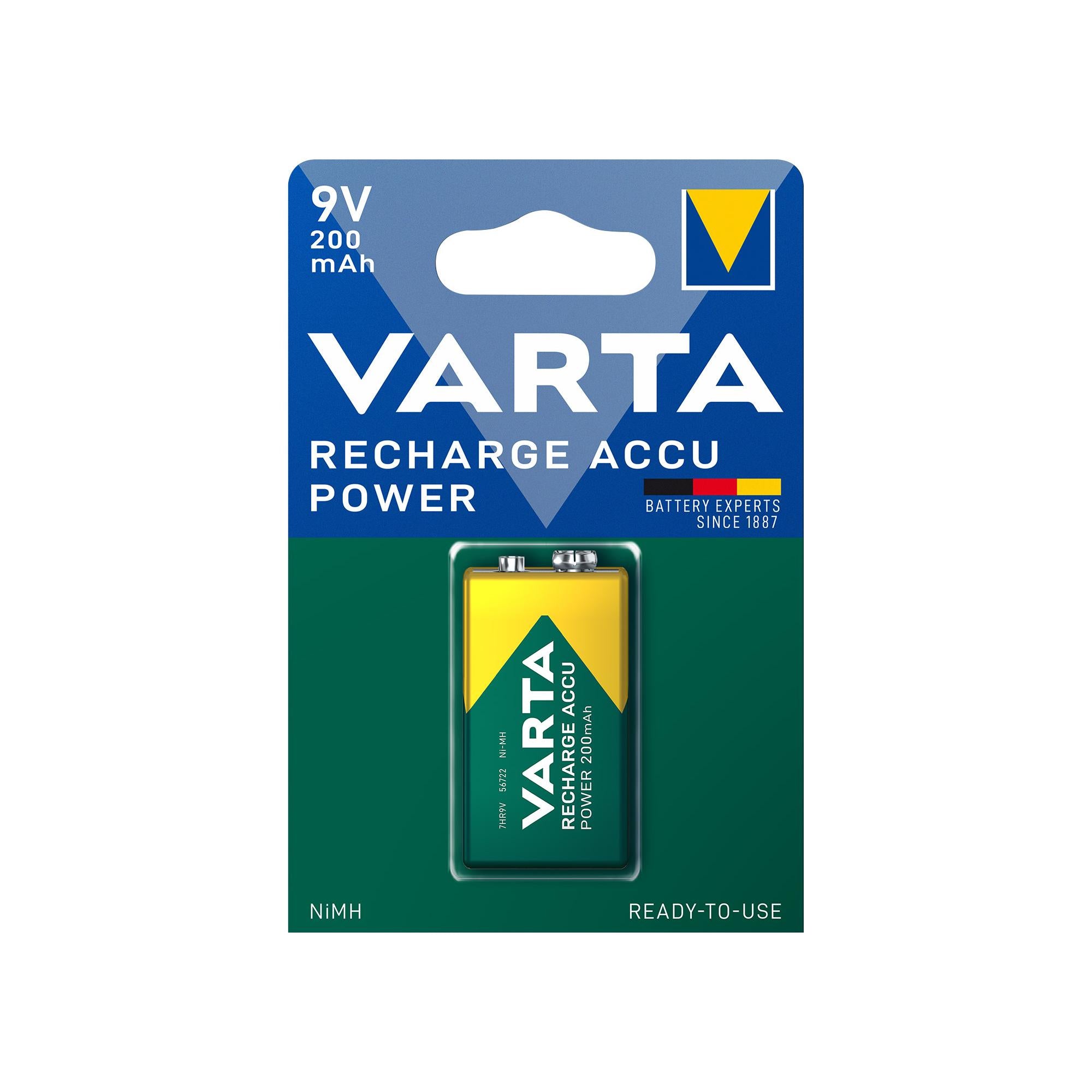 VARTA Akku NiMH E-Block HR22, 9V/200mAh Accu Power, Pre-charged, Retail Blister (1-Pack)