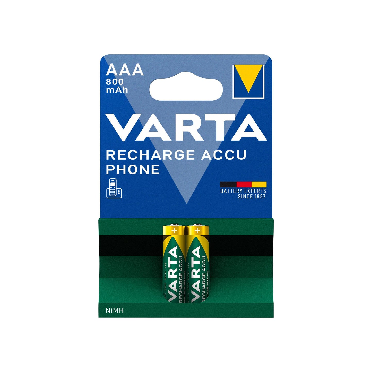 VARTA Akku NiMH Micro AAA HR03, 1.2V/800mAh Accu Phone, Retail Blister (2-Pack)