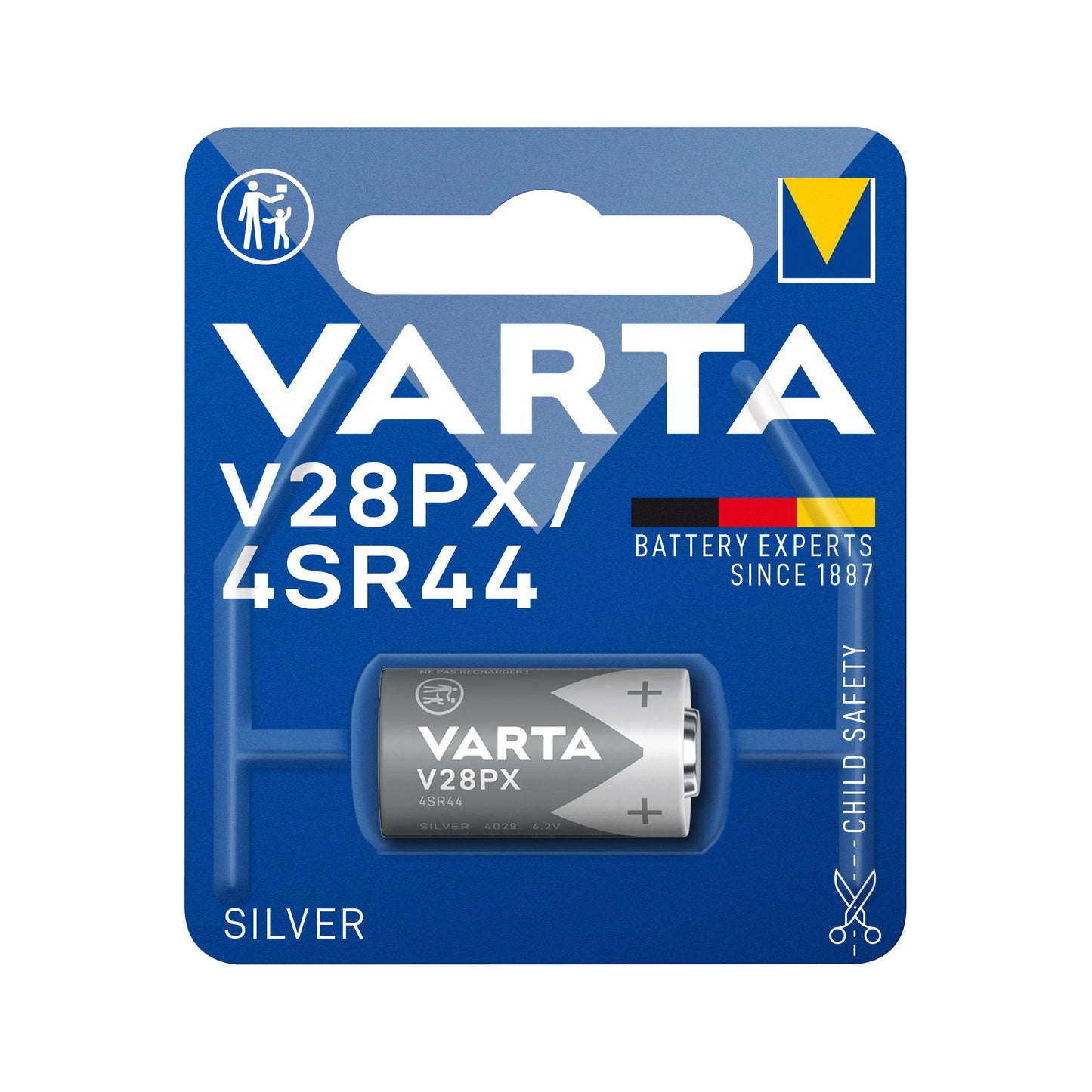 VARTA Batterie Silver Oxide V28PX, 4SR44, 6.2V Electronics, Retail Blister (1-Pack)