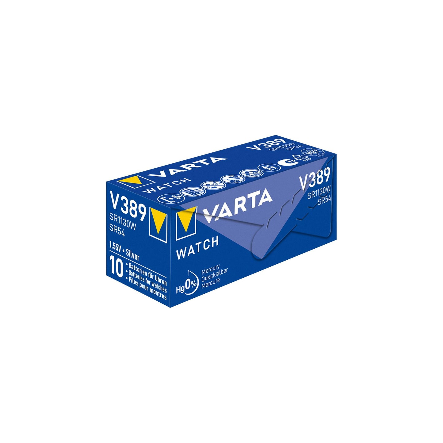 VARTA Batterie Silver Oxide Knopfzelle 389, SR54, 1.55V, Watch, Retail (10-Pack)
