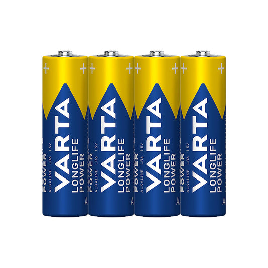 VARTA Batterie Alkaline Mignon AA LR06, 1.5V Longlife Power, Shrinkwrap (4-Pack)
