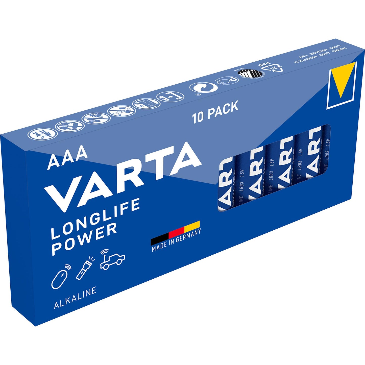 VARTA Batterie Alkaline Micro AAA LR03, 1.5V Longlife Power, Retail Box (10-Pack)