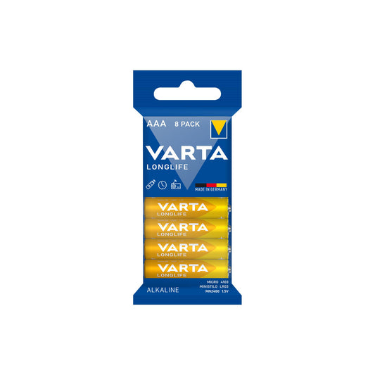 VARTA Batterie Alkaline Micro AAA LR03, 1.5V Longlife, Folienverpackung (8-Pack)