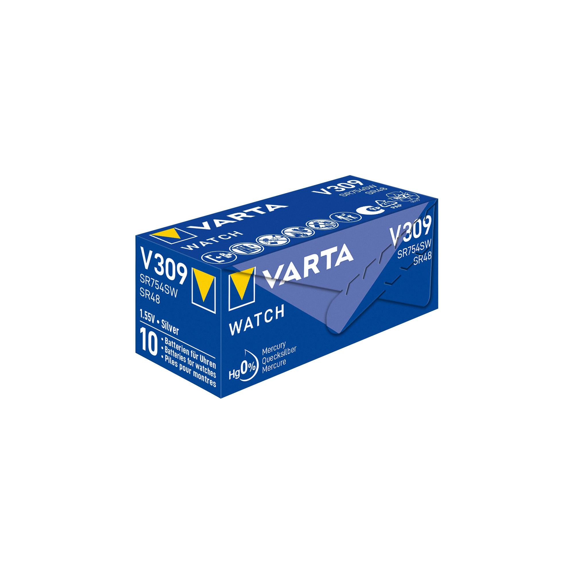 VARTA Batterie Silver Oxide Knopfzelle 309, SR48, 1.55V, Watch, Retail (10-Pack)