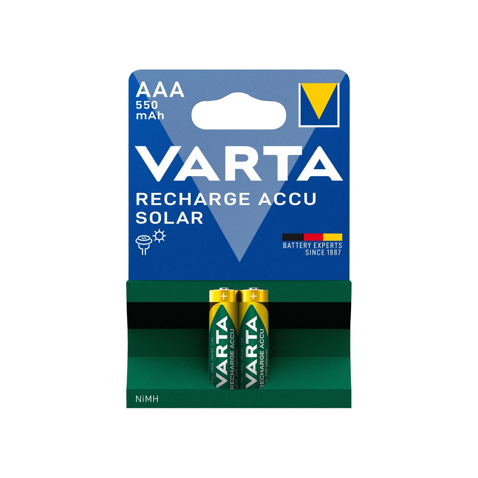VARTA Akku NiMH Micro AAA HR03, 1.2V/550mAh Solar, Retail Blister (2-Pack)
