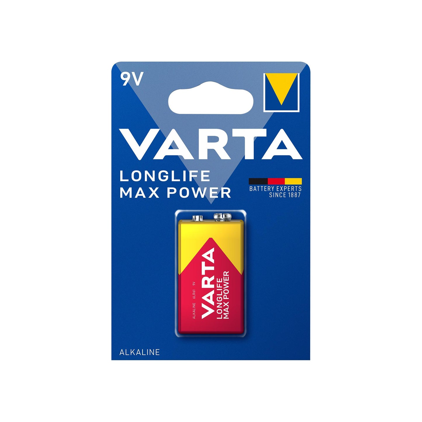 VARTA Batterie Alkaline E-Block 6LR61, 9V Longlife Max Power, Retail Blister (1-Pack)