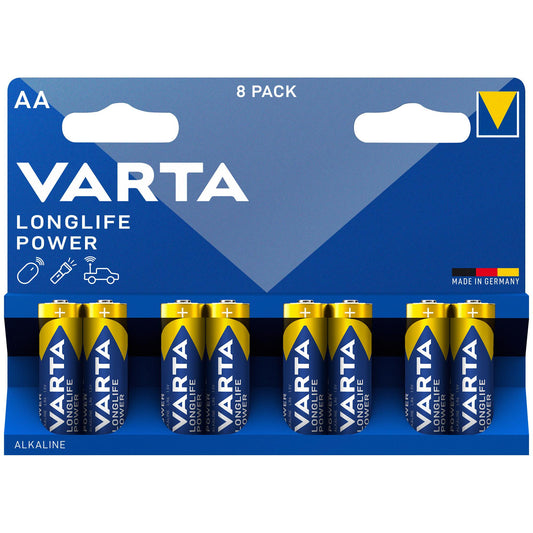 VARTA Batterie Alkaline Mignon AA LR06, 1.5V Longlife Power, Retail Blister (8-Pack)