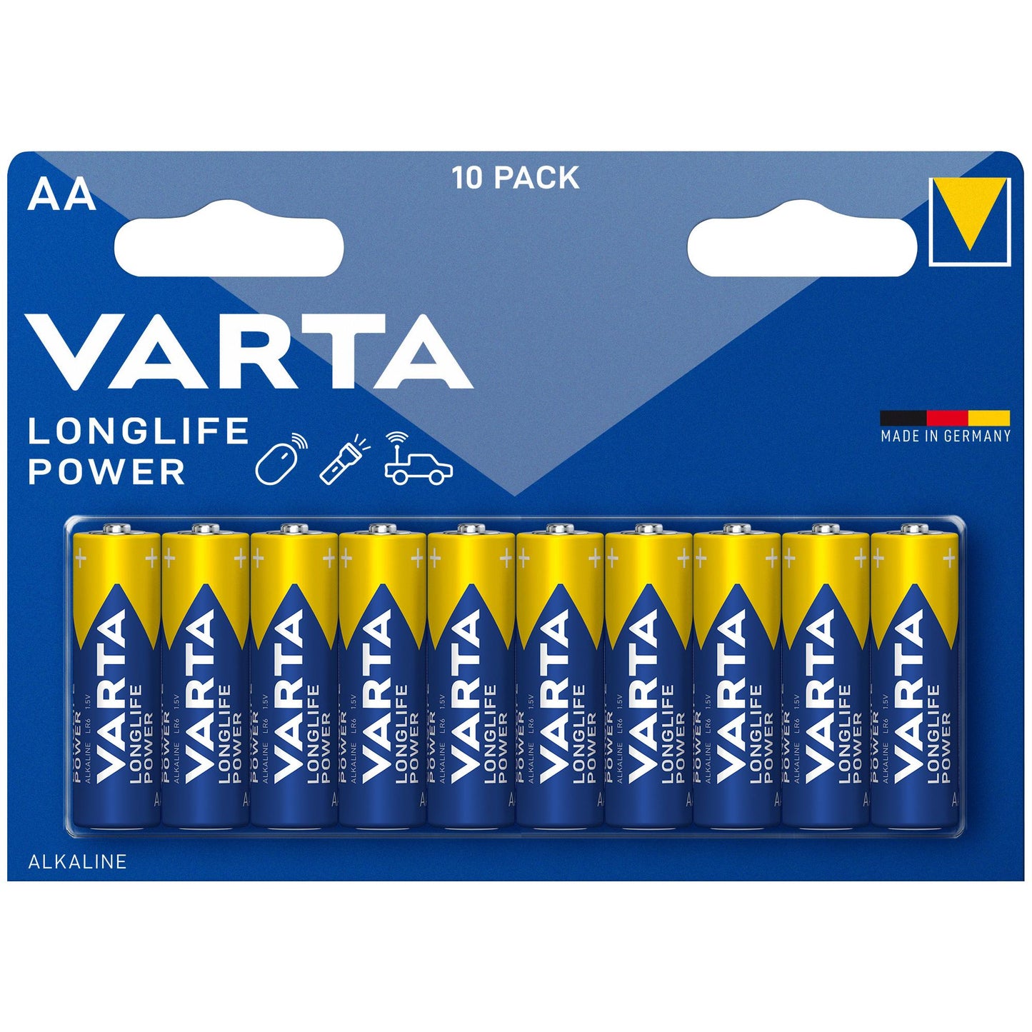 VARTA Batterie Alkaline Mignon AA LR06, 1.5V Longlife Power, Retail Blister (10-Pack)