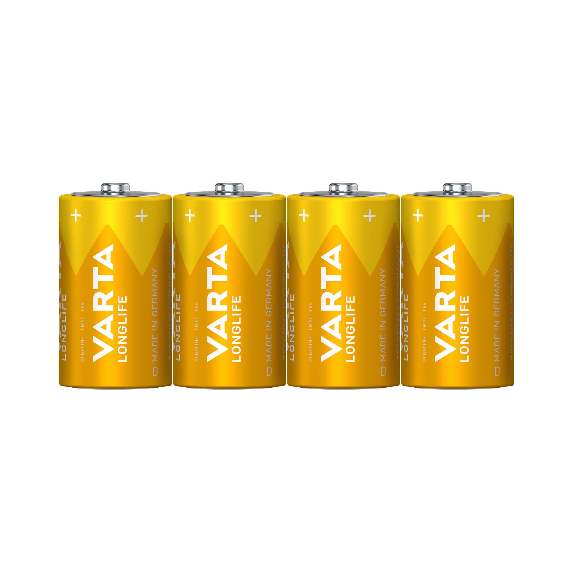 VARTA Batterie Alkaline Mono D LR20, 1.5V Longlife, Folienverpackung (4-Pack)