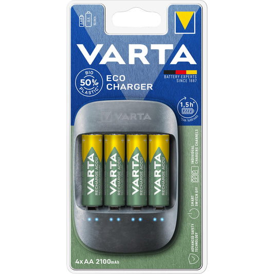 VARTA NiMH Universal Ladegerät Eco Charger - inkl. 4x AA Mignon Akkus, 2100mAh Retail