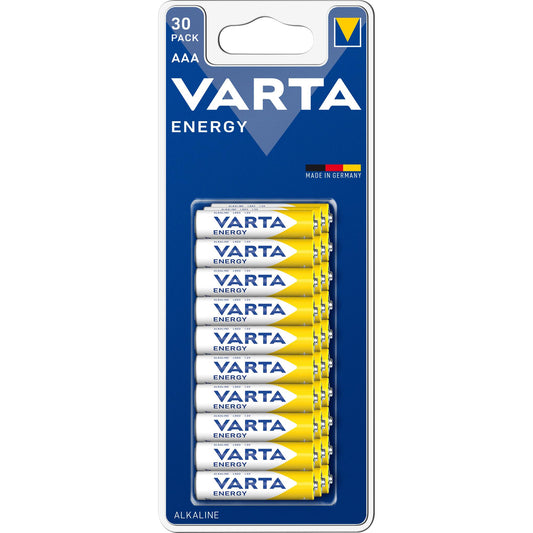 VARTA Batterie Alkaline Micro AAA LR03, 1.5V Energy, Retail Blister (30-Pack)