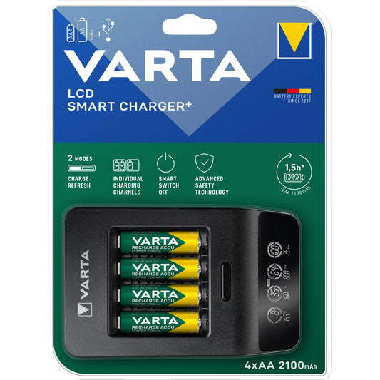 VARTA NiMH Universal Ladegerät LCD Smart Charger+ inkl. 4 AA Mignon Akkus, 2100mAh USB Retail