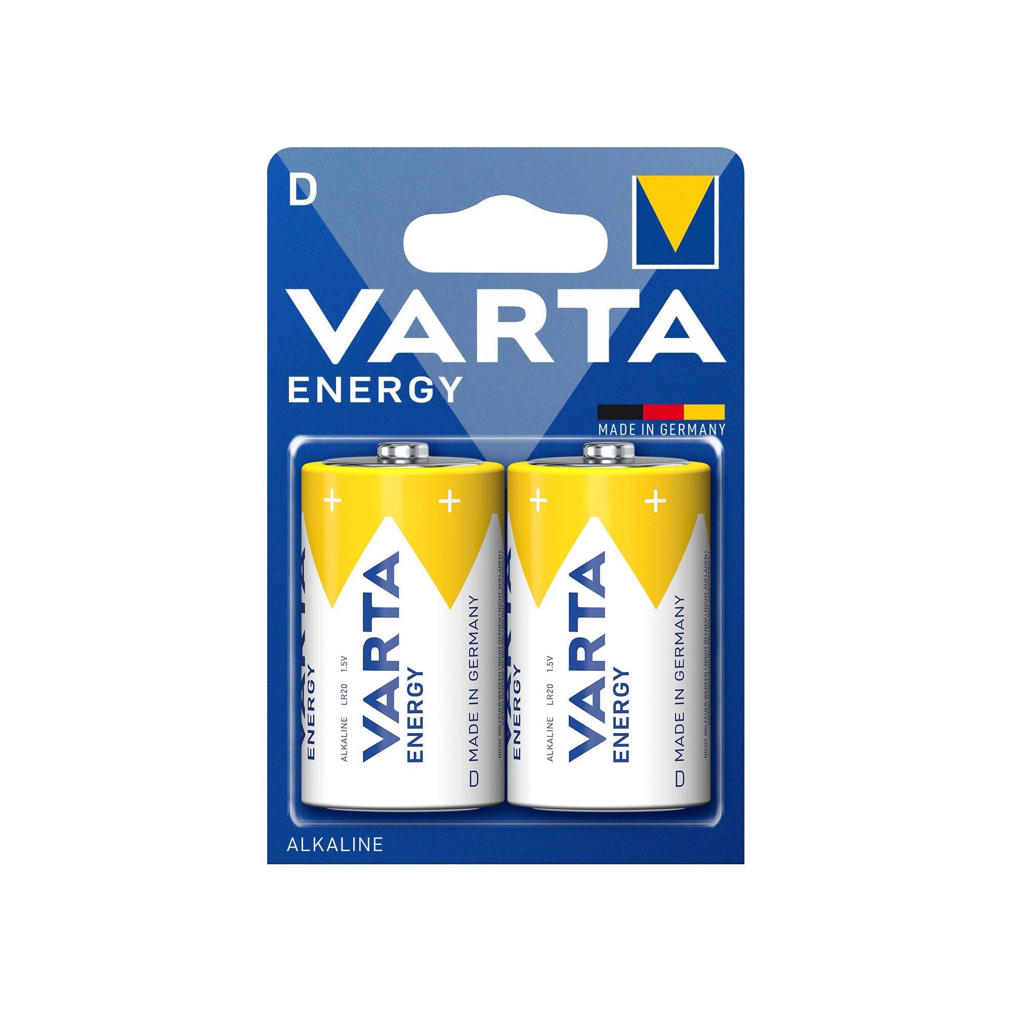 VARTA Batterie Alkaline Mono D LR20, 1.5V Energy, Retail Blister (2-Pack)