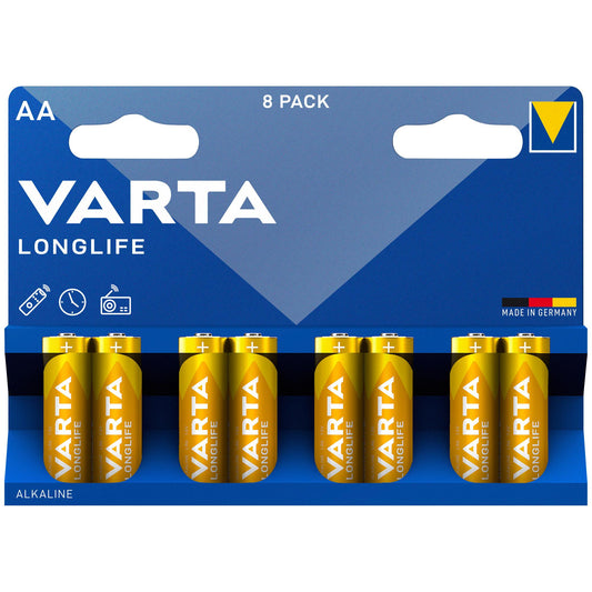 VARTA Batterie Alkaline Mignon AA LR06, 1.5V Longlife, Retail Blister (8-Pack)