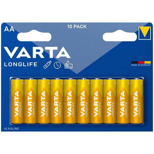 VARTA Batterie Alkaline Mignon AA LR06, 1.5V Longlife, Retail Blister (10-Pack)