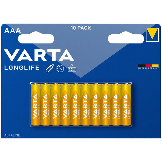 VARTA Batterie Alkaline Micro AAA LR03, 1.5V Longlife, Retail Blister (10-Pack)