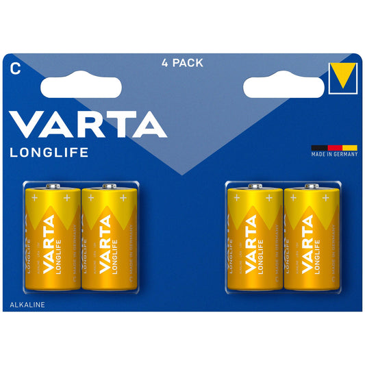 VARTA Batterie Alkaline Baby C LR14, 1.5V Longlife, Retail Blister (4-Pack)