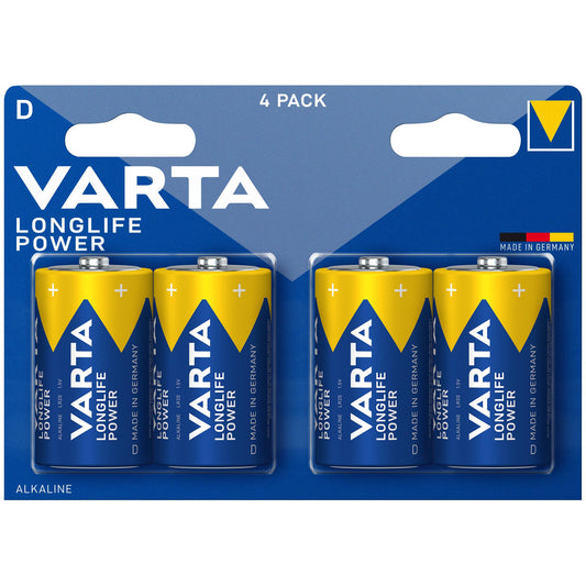 VARTA Batterie Alkaline Mono D LR20, 1.5V Longlife Power, Retail Blister (4-Pack)