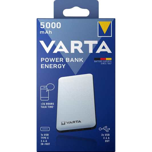 VARTA Powerbank 5V/5.000mAh Energy, weiß, 2xUSB-A/Micro-B/-C, Retail-Blister