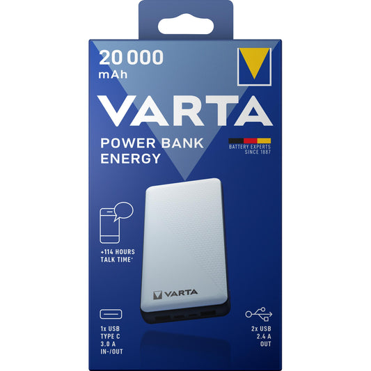 VARTA Powerbank 5V/20.000mAh Energy weiß 2xUSB-A/Micro-B/-C Retail-Blister