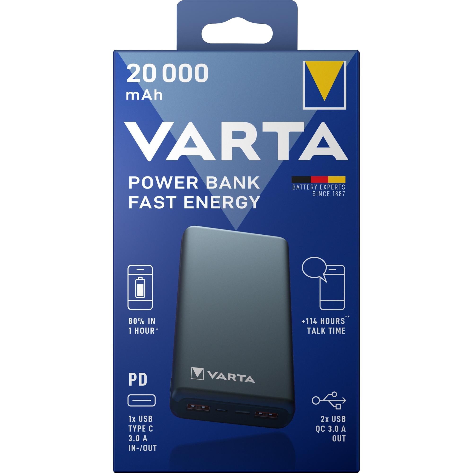 VARTA Powerbank 5V/15.000mAh Energy weiß - 2xUSB-A/Micro-B/-C Retail-Blister
