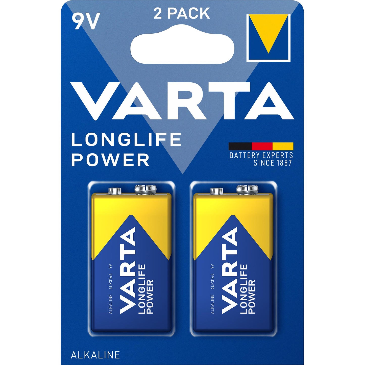 VARTA Batterie Alkaline E-Block 6LR61, 9V Longlife Power, Retail Blister (2-Pack)