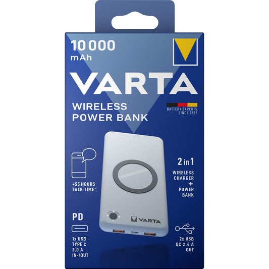 VARTA Powerbank - 3,7V/10.000mAh Wireless, 2xUSB-A/1xUSB-C QC 3.0 Power Delivery Retail-Blister